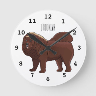 Horloge Ronde dessin de Chien Tibétain Mastiff