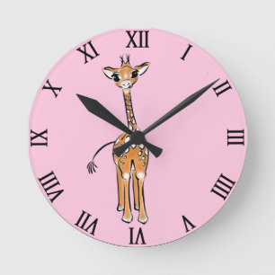 Horloge Ronde Dessin de girafe, animaux de safari