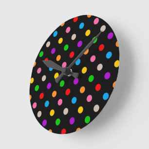 Horloge Ronde Dessin de points noirs colorés arc-en-ciel