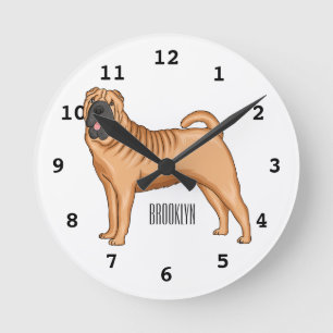 Horloge Ronde dessin humoristique chinois de chien Shar-Pei