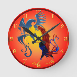 Horloge Ronde Deux coqs de combat colorés Wallclock