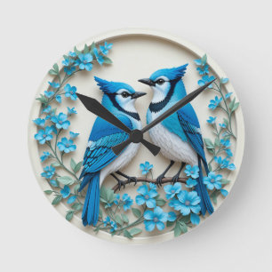 Horloge Ronde Deux geais bleus se reposant sur une branche