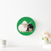 Horloge Ronde Deux mignons moutons caricaturés (Maison)