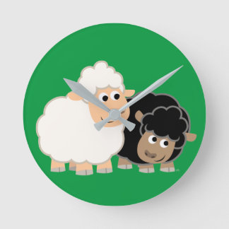 Horloge Ronde Deux mignons moutons caricaturés