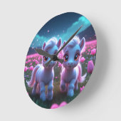 Horloge Ronde Deux petits poneys (Angle)