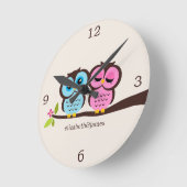 Horloge Ronde Deux Pink et Blue Owl (Angle)