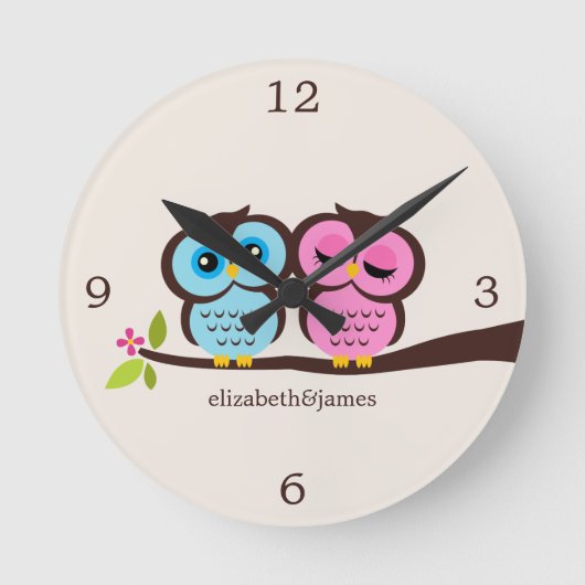 Horloge Ronde Deux Pink et Blue Owl (Recto)