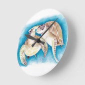 Horloge Ronde Deux tortues de mer (Angle)