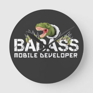 HORLOGE RONDE DÉVELOPPEUR MOBILE BADASS - T-REX MOBILE DEV FUN