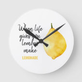 Horloge Ronde Devis jaune citron amusant (Recto)