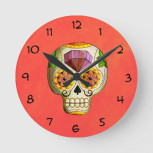 Horloge Ronde Dia de Los Muertos - Crâne mexicain à sucre
