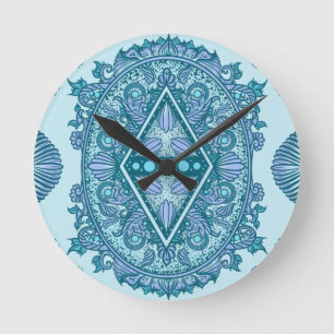 Horloge Ronde Diamant bleu Mandala