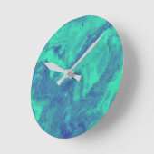 Horloge Ronde Diffusion Abstraite bleue verte (Angle)