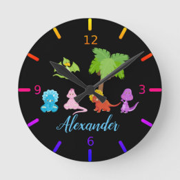 Horloge Ronde Dinosaure et amis pour bébés personnalisés