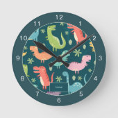 Horloge Ronde Dinosaure Motif Bleu Monogramme Enfant Garçon (Recto)