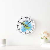 Horloge Ronde Dinosaure personnalisé avec aquarelle bleue  (Maison)