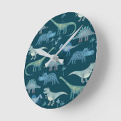 Horloge Ronde Dinosaure vert (Angle)