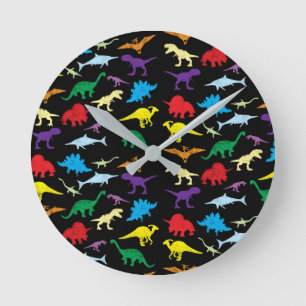 Horloge Ronde Dinosaures colorés Aquarelle Enfants Motif