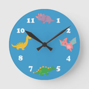 Horloge Ronde Dinosaures Colorés Mignons pour Chambre d'Enfants