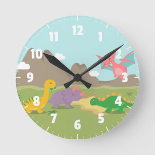 Horloge Ronde Dinosaures Colorés Mignons Pour chambre d'enfants