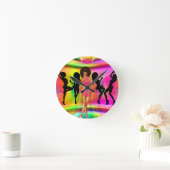 Horloge Ronde Disco dance scene with silhouettes, retro. (Maison)