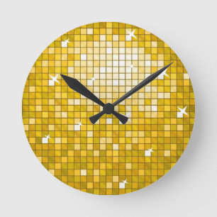 Horloge Ronde Disco Tiles "Gold" imprime wall clock