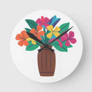Horloge Ronde Disposition de fleurs colorées