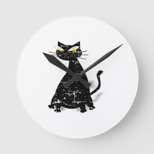 Horloge Ronde Distressed Black Fat Cat