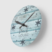 Horloge Ronde Distressed Blue Beach Wood (Angle)