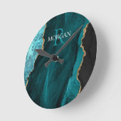 Horloge Ronde do-it-yourself Monogramme & Nom, Or noir & Turquoi (Angle)