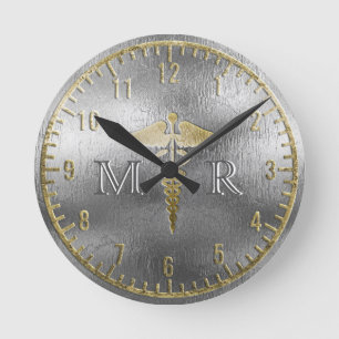 Horloge Ronde Docteur argenté Clock de monogramme