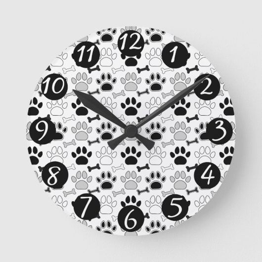 Horloge Ronde Dog Paw Prints and Bones Pattern (Recto)