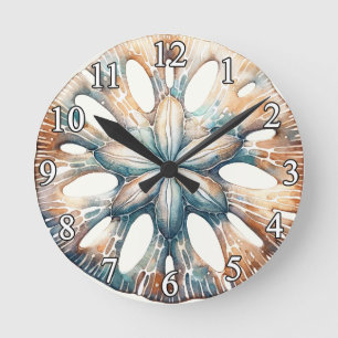 Horloge Ronde Dollar de Sable Océan Éclaboussure Aquarelle Maria