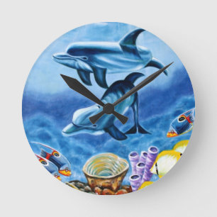 Horloge Ronde Dolphins et Tropical Fish Art
