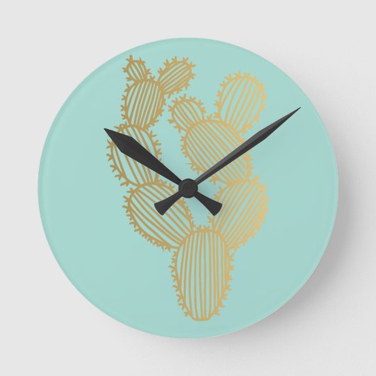 Horloge Ronde Doodle de Cactus Prickly Gold (Recto)