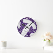Horloge Ronde doodle plumes fleurs violet boho volleyball (Maison)