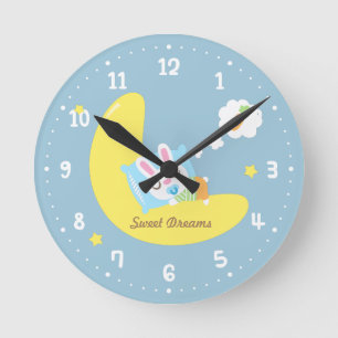 Horloge Ronde Douces Rêves Douce Terre des Rêves Bébé Lapin Nurs