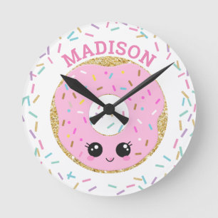 Horloge Ronde Doughnut rose mignonne arroser la salle des filles