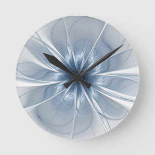 Horloge Ronde Doux et tendreté bleu fleur imaginaire fractal cu
