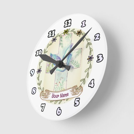 Horloge Ronde Dove Christian Cross (Angle)