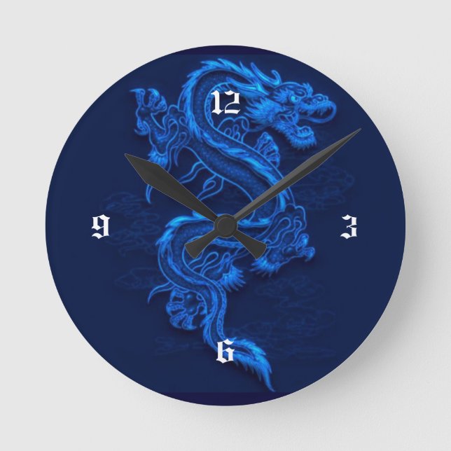 Horloge Ronde Dragon bleu chinois (Front)