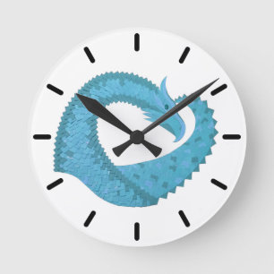 Horloge Ronde Dragon cardiaque turquoise en blanc