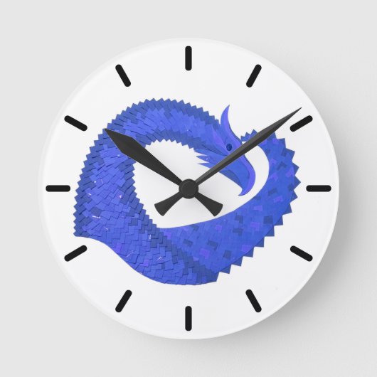 Horloge Ronde Dragon de coeur bleu sur blanc (Recto)
