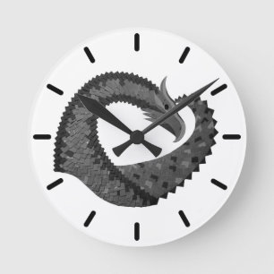 Horloge Ronde Dragon de coeur noir sur blanc