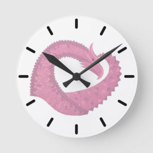 Horloge Ronde Dragon de coeur rose sur blanc