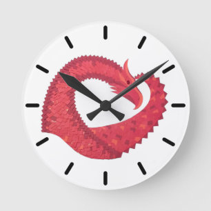 Horloge Ronde Dragon de coeur rouge en blanc