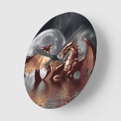 Horloge Ronde Dragon & Moon Fantasy Wall Clock (Angle)