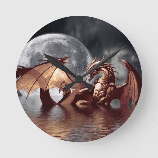 Horloge Ronde Dragon & Moon Fantasy Wall Clock (Recto)