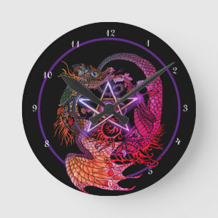 Horloge Ronde Dragon Pentacle Art Nouveau