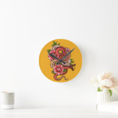 Horloge Ronde Dragon rose et noir floral sur (Maison)